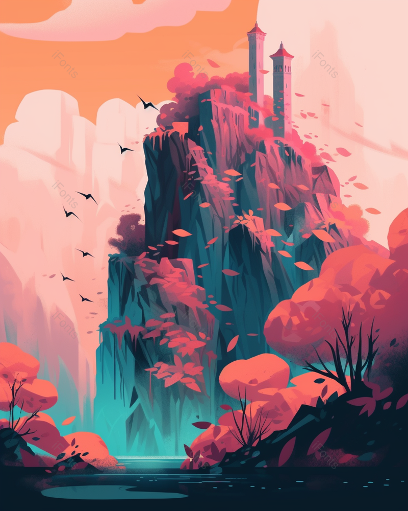 红色山天空树林插画背景,插画/手绘图,插画/手绘图库,插画/手绘图下载,插画/手绘